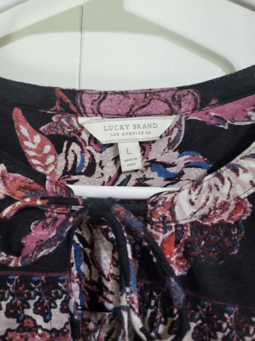 Lucky Brand Women's SZ LG Boho Festival Floral Print Blouse Bell Sleeve - Picture 5 of 8
